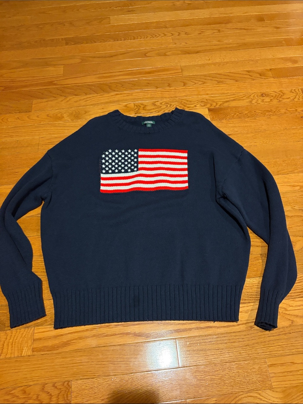 Navy Crewneck American Flag Sweater, navy, like new, medium